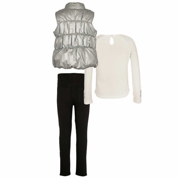 NWT Girl’s 3pc Set, Silver Vest/Star Pants/ Shirt - Picture 2 of 5